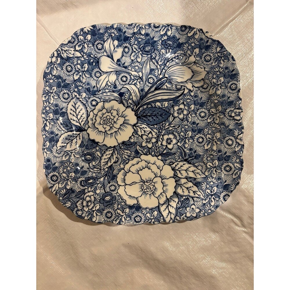 Vintage Johnson Bros Tiffany & Co Liberty Blue Chintz Square Plate 7.5" Retired